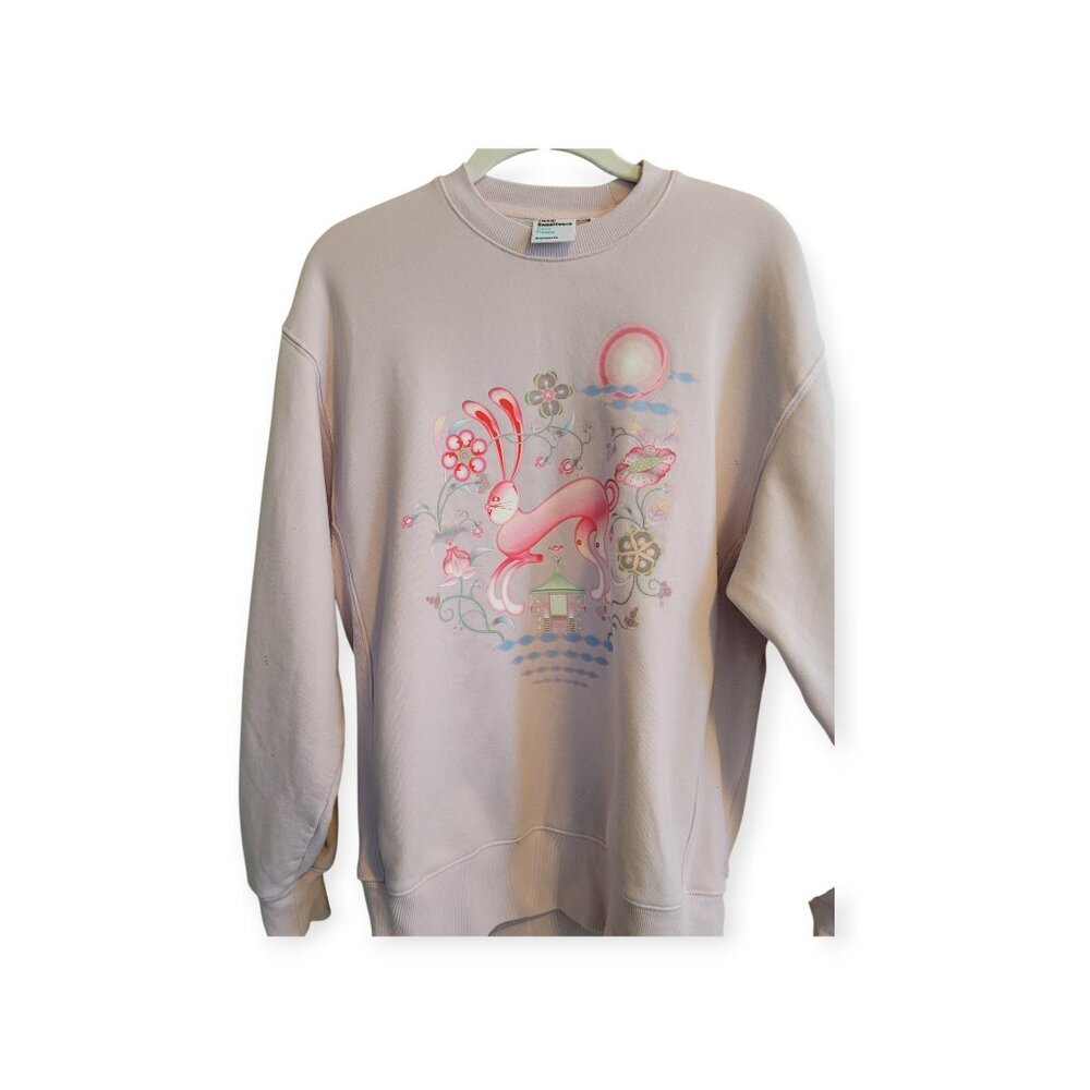 Aritzia TNA Year of the Rabbit Sweatfleece Hoodie 2XS Pale Pink Boyfriend Fit - Picture 2 of 10